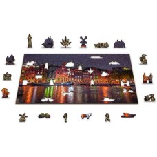 Wooden puzzle Amsterdam by night XL 600