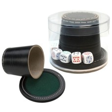 Poker-cup + cover leather 9cm, with poker dice 
* delivery time unknown *