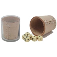 Dicecup 5 cm.raw leather natural + dice