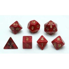 Dice Set,7 pieces. Red marble/pearl