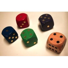 Wooden dice 30 mm, 5 assorted colours VE.5