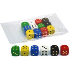 Dice 20 mm. wood 6 colours assorted VE.12