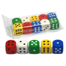 Dice 25 mm,wood 5 colours assorted VE.10